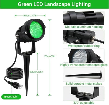 Halloween Christmas Outdoor Spotlights Green Landscape Lights Outdoor Spotlight,2 Pack 110v Plug-in Outdoor Waterproof Green Halloween Christmas Spotlights for Garden Pathway Tree Yard