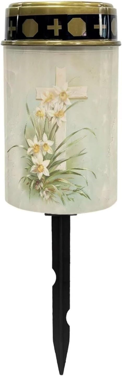 White Cross Outdoor Solar Lights for Yard Decorative Waterproof Solar Light for Cemetery Grave Flameless Candle for Cemetery Garden Backyard Outdoor Decor Multipurpose Solar Lights