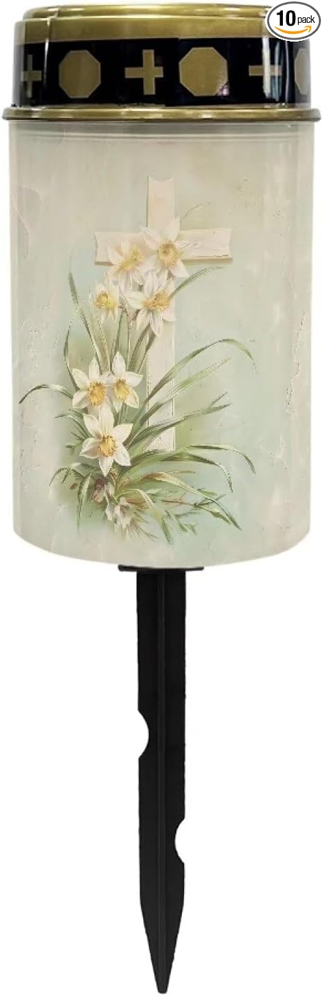 White Cross Outdoor Solar Lights for Yard Decorative Waterproof Solar Light for Cemetery Grave Flameless Candle for Cemetery Garden Backyard Outdoor Decor Multipurpose Solar Lights