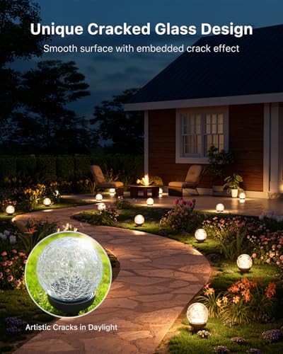 4 Pack 3.94" Warm White Solar Powered Cracked Glass Globe Lights