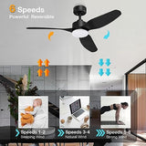 48" Smart Ceiling Fans with Lights Remote,Outdoor Indoor,Black,Easy Install