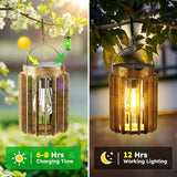 4 Pack Solar Lanterns Outdoor Waterproof, Retro Hanging Lantern, Bronze