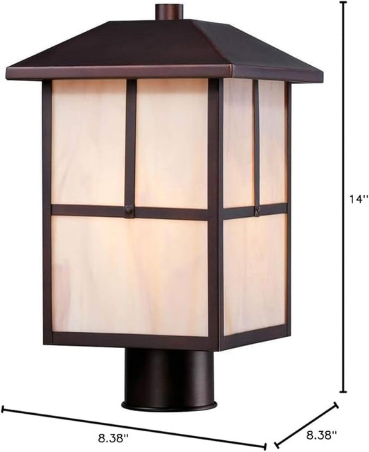 Nuvo Lighting 60/5675 Tanner Post One Light Lantern 100-watt A19 Outdoor Porch and Patio Lighting with Honey Stained Glass, Claret Bronze