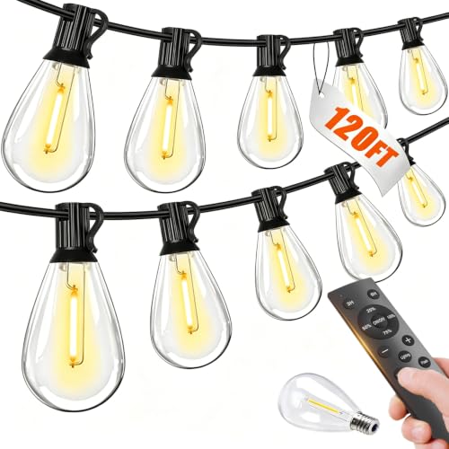 120FT Outdoor String Lights with Remote, LED Patio Lights with 45+2 Waterproof S11 Bulbs, Outside Dimmable 2700K Warm White, Timer & 3 Modes,for Backyard Garden Deck Porch Balcony Gazebo Party Decor