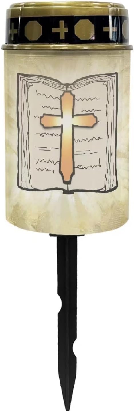 Bible Solar Light Outdoor Waterproof Lantern Walkway Solar Powered Cross Flameless Candle Led Light Solar Lights for Cemetery Grave Decoration Solar Powered Cemetery Light