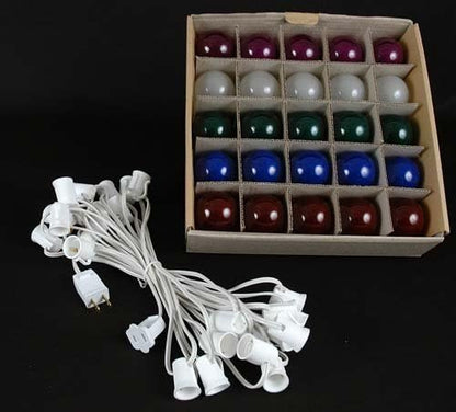 25 Foot G50 Outdoor Patio String Lights with 25 Multi Globe Bulbs – Indoor Outdoor String Lights – Market Bistro Café Hanging String Lights – C9/E17 Base - White Wire