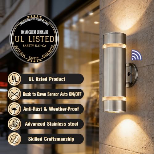 Cerdeco 13" Stainless Steel Cylinder Dusk to Dawn Outdoor Wall Sconce