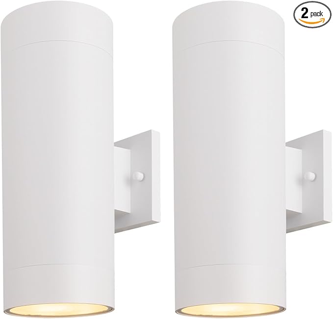 mirrea 14" Modern Outdoor Porch Light Patio Light in 2 Lights with Aluminum Cylinder and Tempered Glass Cover | Lumora