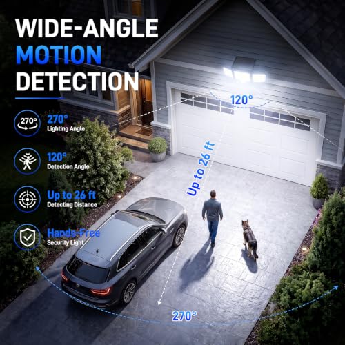 Solar Motion Sensor Lights Outdoor, 3000LM 282 LEDs Security Lights, 2 Pack