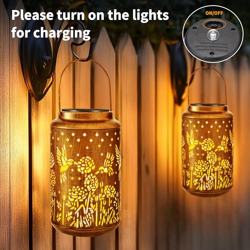 Brizled Hummingbird Solar Lanterns, Outdoor LED Hanging Solar Lights, Warm White Garden Tabletop Lantern Light, Mother's Day Birthday Decorative Gifts for Mom Grandma Women, for Patio Balcony Path