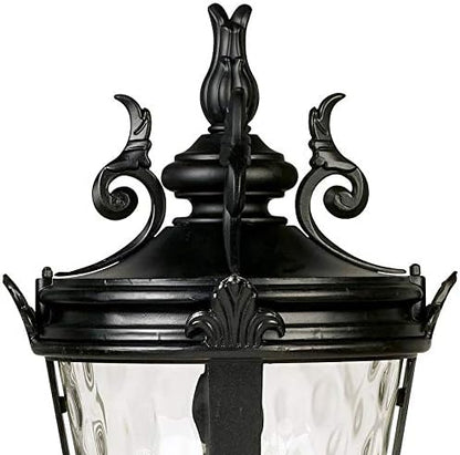 John Timberland Marseille Rustic Vintage Outdoor Post Light with Pier Mount Textured Black Metal 27" Clear Hammered Glass for Exterior House Porch Patio Outside Deck Garden Driveway Walkway