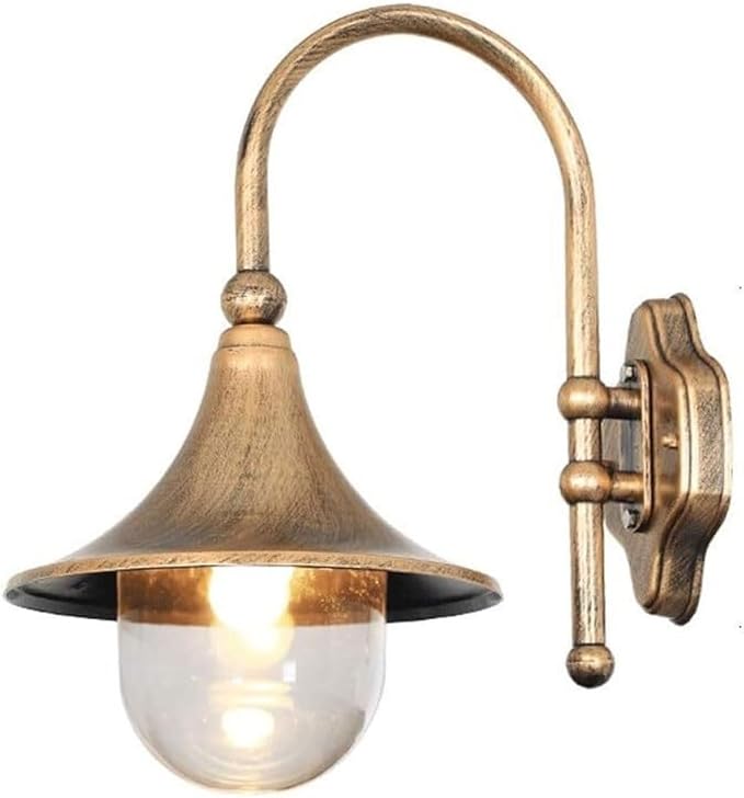 Vintage Gooseneck Outdoor Wall Sconce, Aluminum Exterior Wall Lantern with Glass Shade, Hardwired Porch Light Fixture for Patio, Garage, Farmhouse(Bronze)