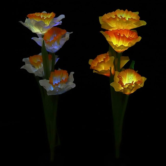 Garosa 2pcs Outdoor Solar Lights Solar Garden Lights with Daffodil Flowers Solar Flower Garden Stake Lights Yard Decoration for Garden Patio Courtyard Pathway