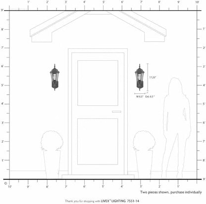 Livex Lighting 7551-14 Outdoor Wall Lantern with Clear Beveled Glass Shades, 16" x 6" x 16", Black