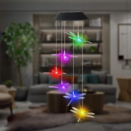 Solar Mobile Lights Hanging Wind Chime, Color Changing Outdoor Solar Garden Decorative Lights for Walkway Pathway Backyard Decoration Parties (Clear Dragonfly)
