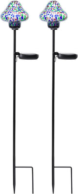 Bshine Mushroom Solar Outdoor Lights, Mosaic Mushroom Lamp Hand-Blown Glass Waterproof Metal Stakes Decorate | Lumora