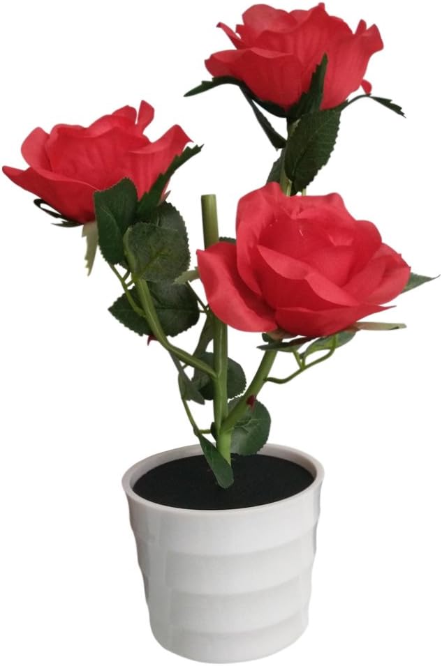 LED Solar Power Decorative Artificial Rose Flower Pot Plant Landscape Light Night Lamp Outdoor Garden Yard Pathway Lawn Grassland Red