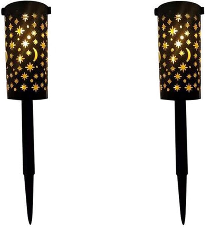 Solar Garden Light Outdoor Decorative Moon Star Solar Powered Landscape Lights Waterproof Hanging Path Light for Yard Driveway Lawn Walkway Patio Pathway,Warm White,2 Pack