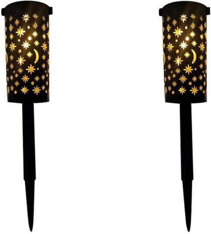 Solar Garden Light Outdoor Decorative Moon Star Solar Powered Landscape Lights Waterproof Hanging Path Light for Yard Driveway Lawn Walkway Patio Pathway,Warm White,2 Pack