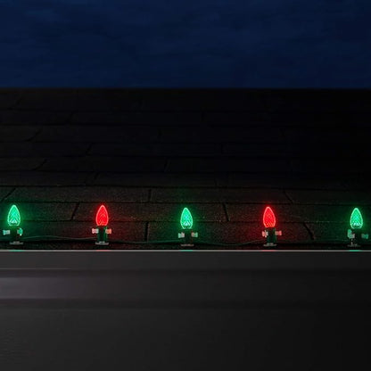 Wintergreen Lighting Set of 100 Red and Green C7 OptiCore Outdoor Christmas Lights - Commercial LED Bulbs for Holiday Displays with SPT1 18 Gauge Green Wire (100 ft)