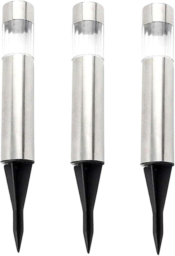 3pcs Solar Led Torch Lawn Light Stainless Steel Cylindrical Stake Lamp Outdoor Landscape Lighting for Garden Pathways and Events