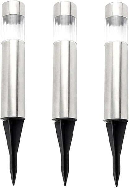 3pcs Solar Led Torch Lawn Light Stainless Steel Cylindrical Stake Lamp Outdoor Landscape Lighting for Garden Pathways and Events