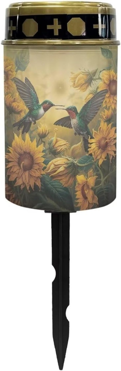 Hummingbird Sunflower Outdoor Solar Lights Waterproof Energy Saving LED Garden Stake Solar Lights Flameless Home Patio Decorative Lights Memorial for The Deceased