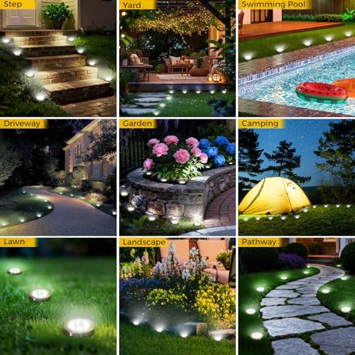 4 Pack Solar Lights Outdoor Waterproof, 8 LED Solar Ground Lights