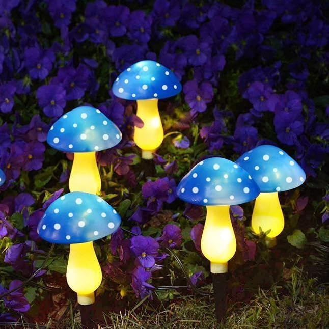 Generic Mushroom Solar Lights Outdoor, Waterproof Mushroom Landscape Lights 8 Lighting Modes Mushroom Garden Fairy Lights (Blue, 8 Pack)