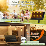 30FT Solar String Lights Waterproof, 10+1 LED Shatterproof Bulbs Solar Powered with Remote & USB Port, 3 Modes Dimmable Outdoor Lights for Patio, Garden, Camping