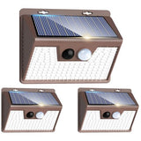 Solar Lights Outdoor Motion Sensor [3 Pack/140LED/Brown], Ultra-Bright 3 Mode Fence Security Light Waterproof, Solar Wall Lighting for Patio Yard Step House Outside