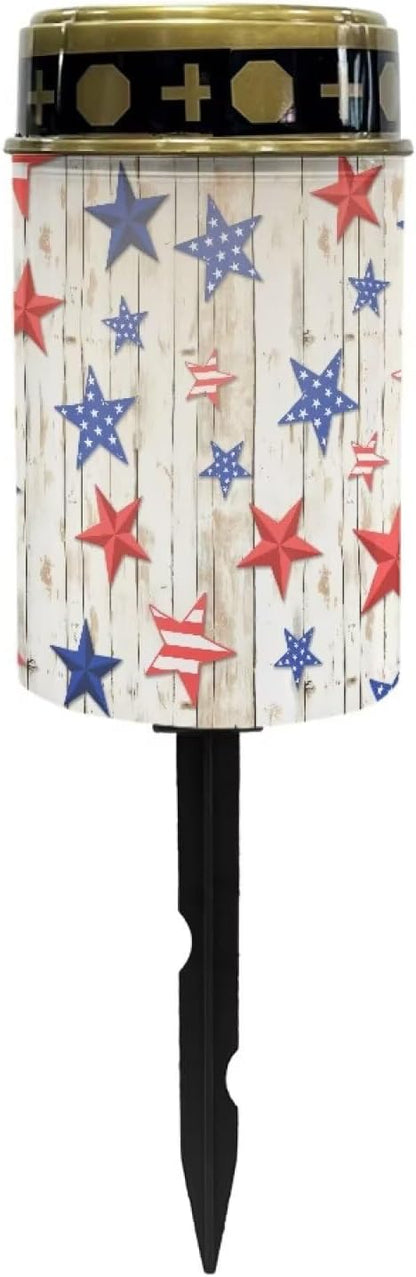 Garden Decor Solar Light Outdoor Stake Patio Yard Lawn Porch Pathway Grave Solar Lights for Cemetery Outside Waterproof American Stars Stripes Decorations