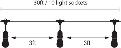 Feit Electric 72041 30 Foot Heavy-Duty Weather Resistant Decorative Indoor and Outdoor 10 Sockets Incandescent String Lights, 30', 11W, Dimmable,Black