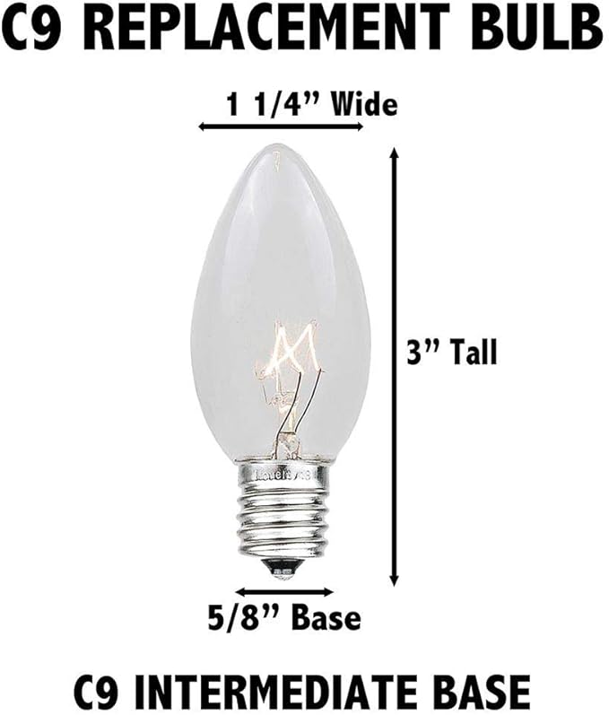 Novelty Lights C9 Clear Christmas String Light Set - 25 Foot, Indoor/Outdoor, Dimmable, Green Wire