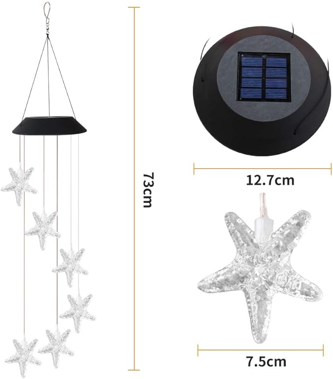 Solar Mobile Lights Hanging Wind Chime, Color Changing Outdoor Solar Garden Decorative Lights for Walkway Pathway Backyard Decoration Parties (Sea Star)