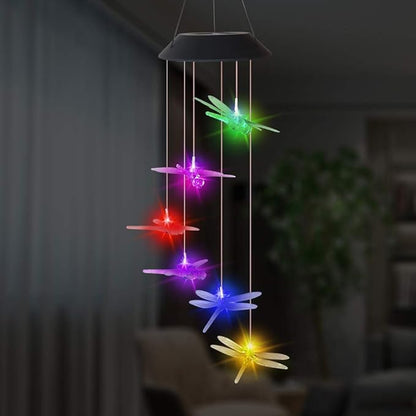 Solar Mobile Lights Hanging Wind Chime, Color Changing Outdoor Solar Garden Decorative Lights for Walkway Pathway Backyard Decoration Parties (Clear Dragonfly)