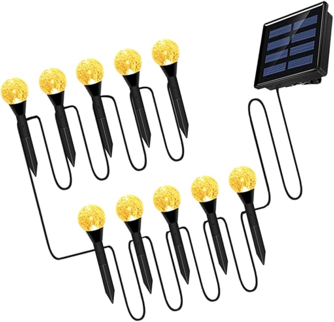 Solar Lawn Lights 10pcs Warm White Outdoor Garden Solar Lamps with Bubble Globe Design, Decorative Landscape Pathway Lighting for Yard and Patio