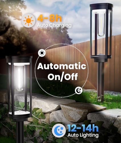 ALFIOT Solar Lights Outdoor, 8 Pack, Cool White, Geometric Shade, IP65