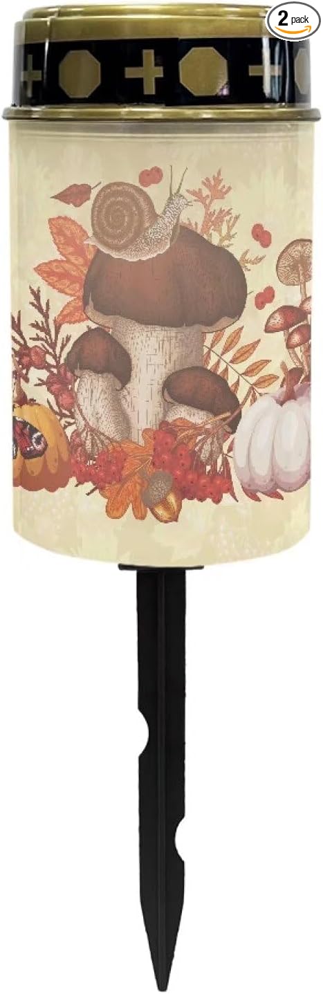 Mushroom Solar Memorial Lights for Graves for Men Outdoor Waterproof Garden Stake Cross Lights for Grave Cemetery Garden Decor Solar Cross for Patio Pathway Memorial Decoration