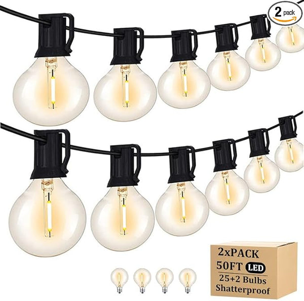 100FT Outdoor Patio Black String Lights with 52 Shatterproof G40 LED Clear Globe Bulbs for Indoor/Outdoor, 2-Pack | Lumora