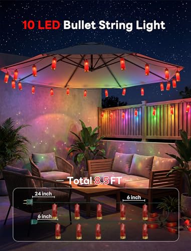 Oviejo 8.5Ft Shotgun Light String, Christmas LED Light String with 10 Red Bullet Lights for Outdoor Mexican Party Graduation Celebration Patio Bedroom Decor, Green Wire