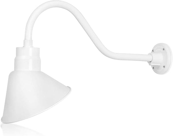 10in. White Angle Shade Gooseneck Sign Light Fixture with 22in. Long Extension Arm - Wall Sconce Farmhouse | Lumora