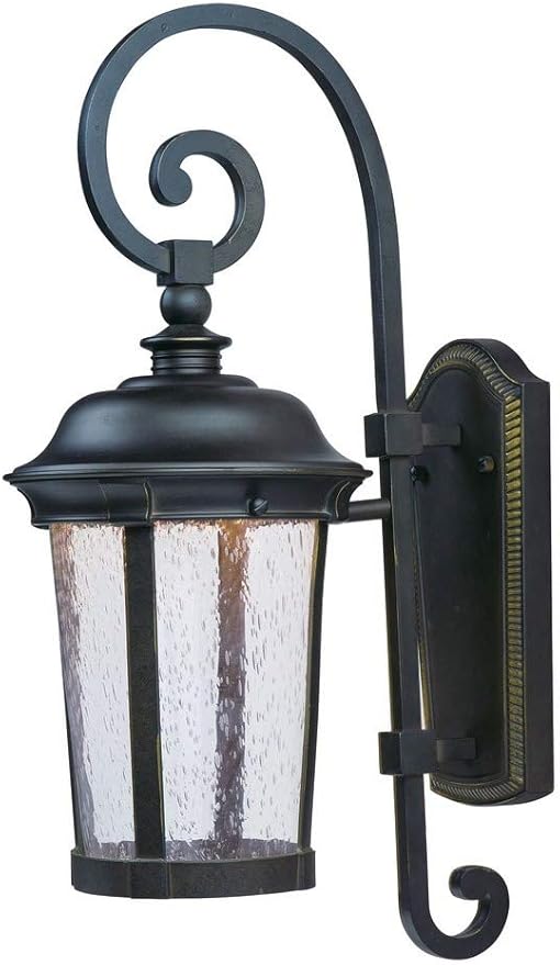 Maxim 55023CDBZ Dover LED Mediterranean Style Seedy Glass Outdoor LED Wall Sconce, 1-Light 8 Watt, 21"H x 8"W, Bronze