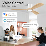 52” Wood Smart Flush Mount Ceiling Fans with Lights Remote,Low Profile