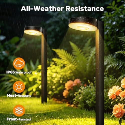 APONUO 16 Pack Solar Pathway Lights Outdoor, 3 Color Temperatures Selectable CCT, Focused Ground Spot Lens, Brighter Up to 12 Hrs IP65 Waterproof Path Lights for Walkway Driveway Yard Garden, Black