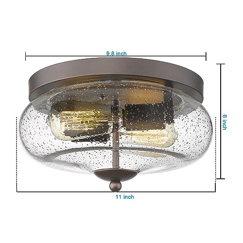 Darkaway Oil-Rubbed Bronze Ceiling Light Fixtures, Indoor Outdoor Flush Mount Ceiling Light with Seeded Glass Shade for Farmhouse Hallway Kitchen Bedroom Porch Living Dining Room