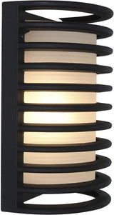 Bermuda - LED Outdoor Rubbed Bulkhead Wall Light - 11"H - Black Finish - Ribbed Frosted Glass Shade | Lumora