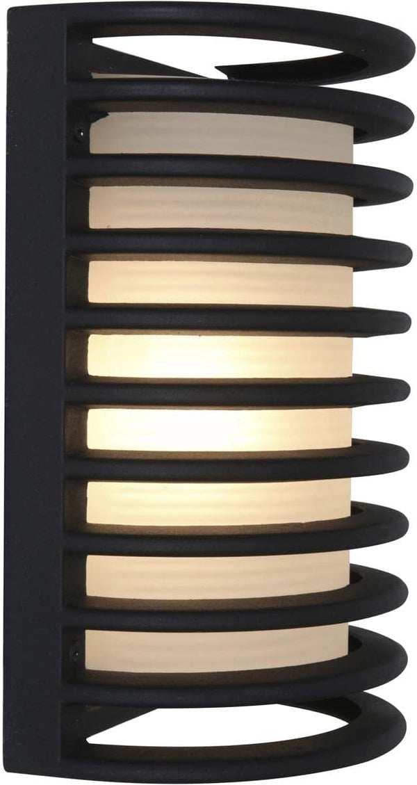 Bermuda - LED Outdoor Rubbed Bulkhead Wall Light - 11"H - Black Finish - Ribbed Frosted Glass Shade | Lumora
