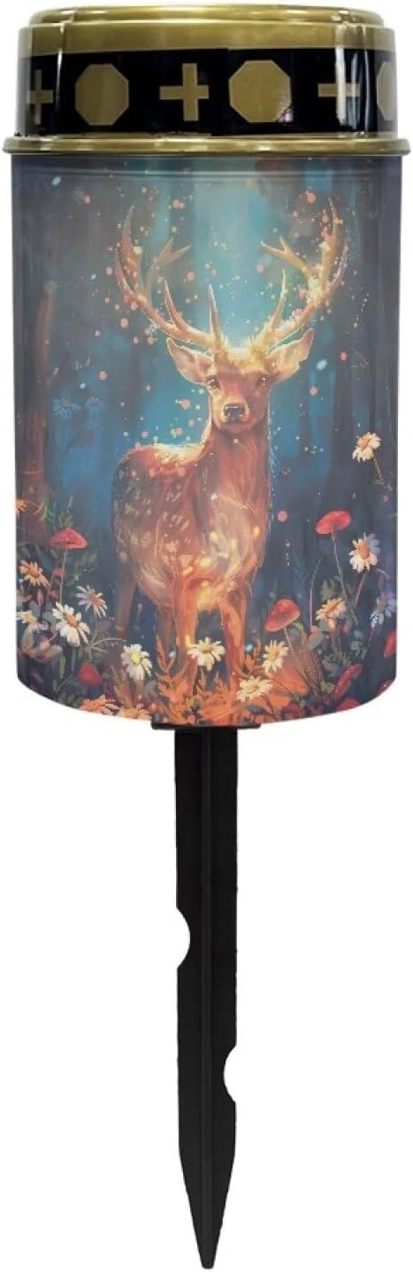 Cemetery Light Solar Sika Deer Outdoor Light Decor for Cemetery Solar Lights for Grave Waterproof Solar Garden Stake Lights for Memorial Garden, Backyard, Lawn, Pathway