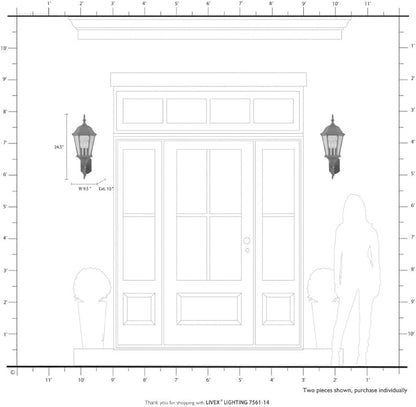 Livex Lighting 7561-14 Outdoor Wall Lantern with Clear Beveled Glass Shades, 23.5" x 9.5", Black